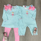 Ballerinas Aqua Knit Stripe Tunic Set with Pink Leggings Girls Sets Claire & Charlie   