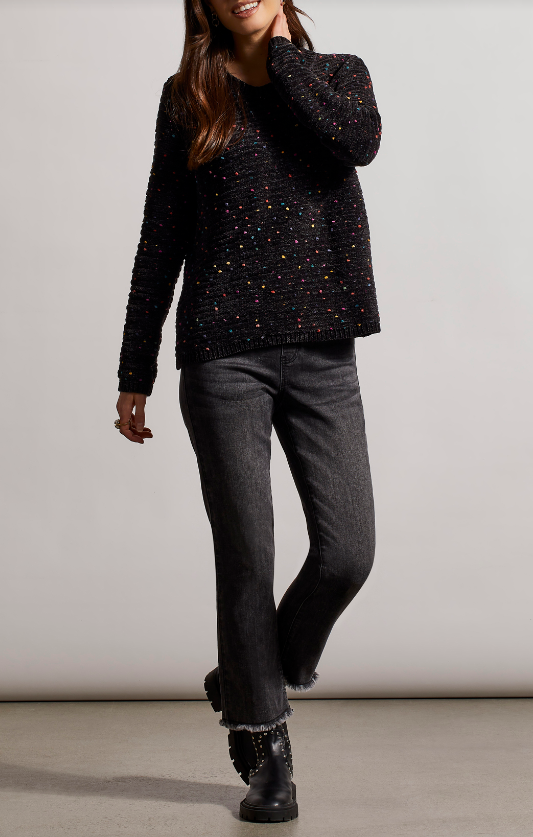 Textured Crew Neck L/S Sweater - Black Multi Women's Clothing Tribal   