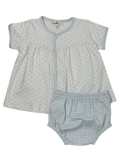 Blue Gingham Dots Diaper Cover Set Baby Sleepwear Magnolia Baby