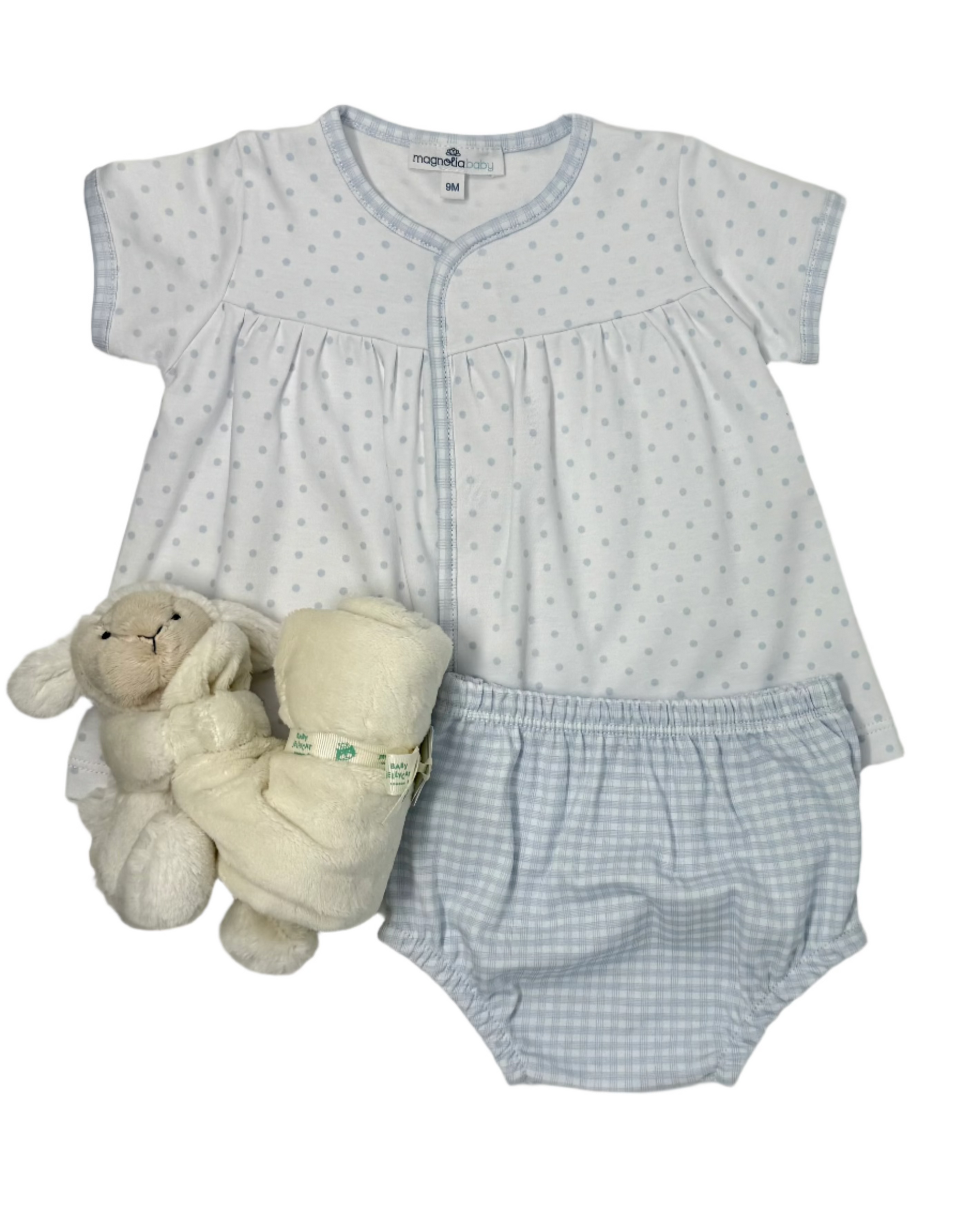 Blue Gingham Dots Diaper Cover Set Baby Sleepwear Magnolia Baby