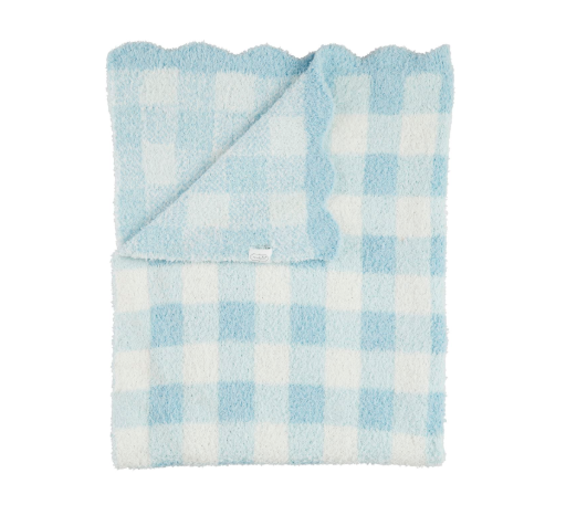 Blue Gingham Scallop Chenille Blanket Baby Accessories Mudpie