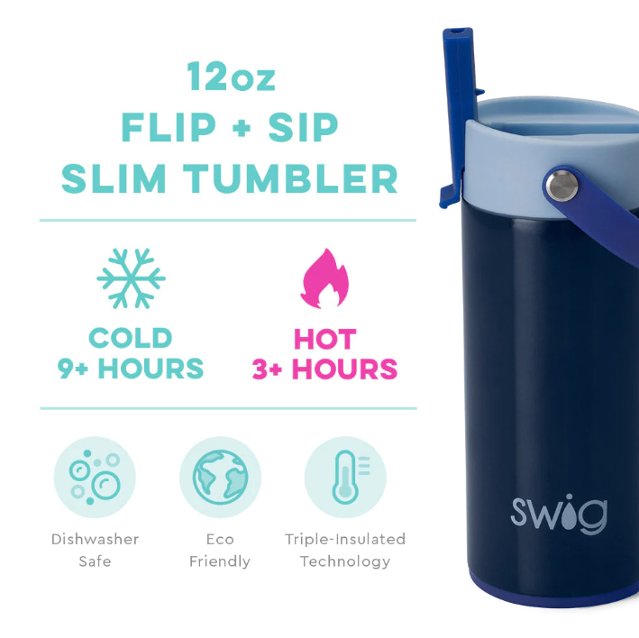 Blue Tide Flip + Sip Slim Tumbler (12oz) Insulated Drinkware Swig   