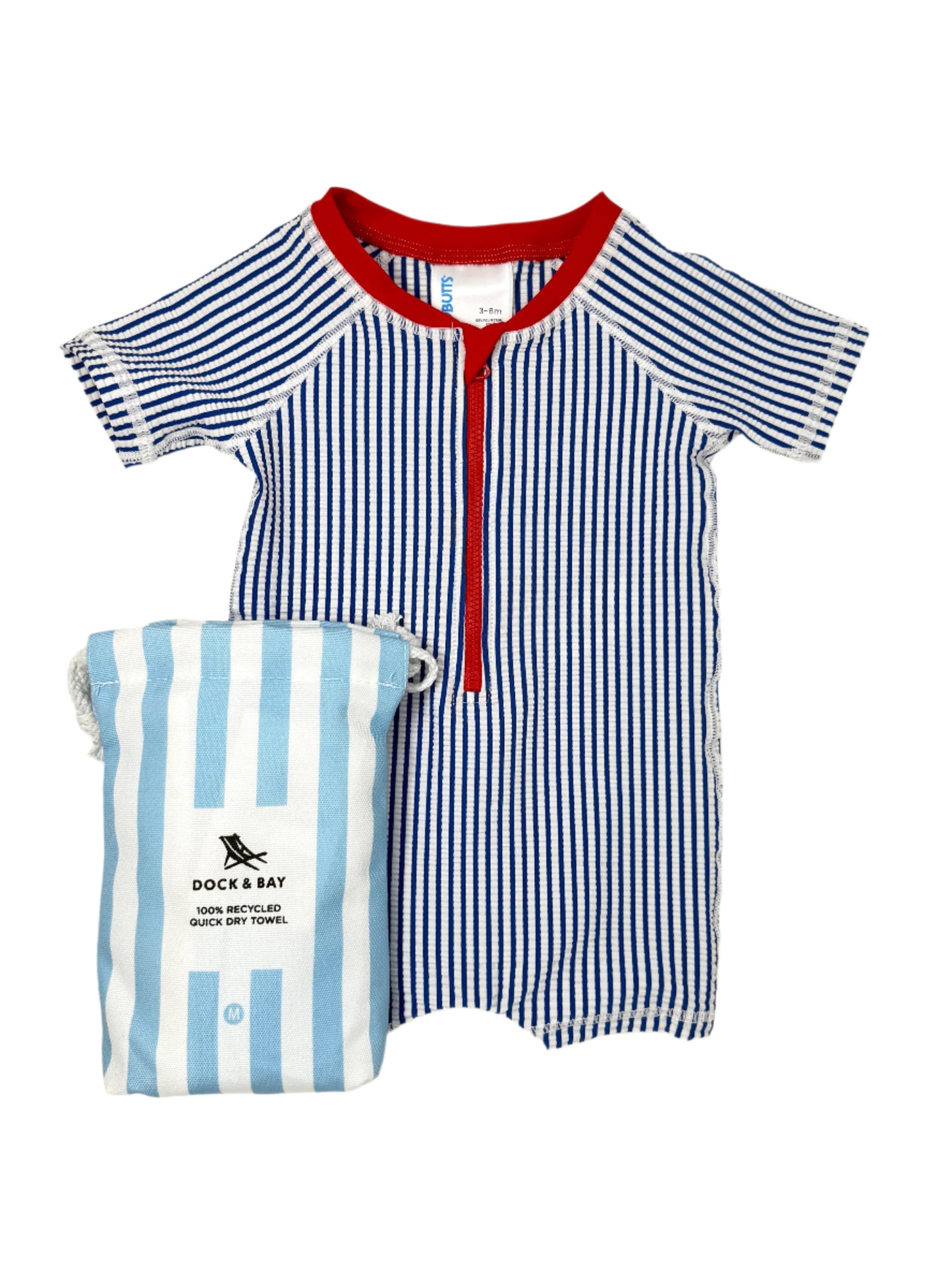 Blue Seersucker Short Sleeve One Piece Rash Guard Kids Swim Rufflebutts