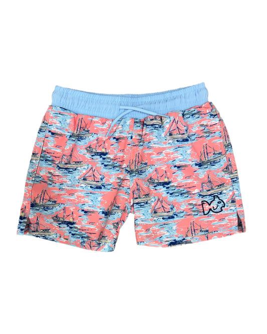 Boogie Board Swim Trunks - Flamingo Pink Shrimp Boat Kids Swim Prodoh