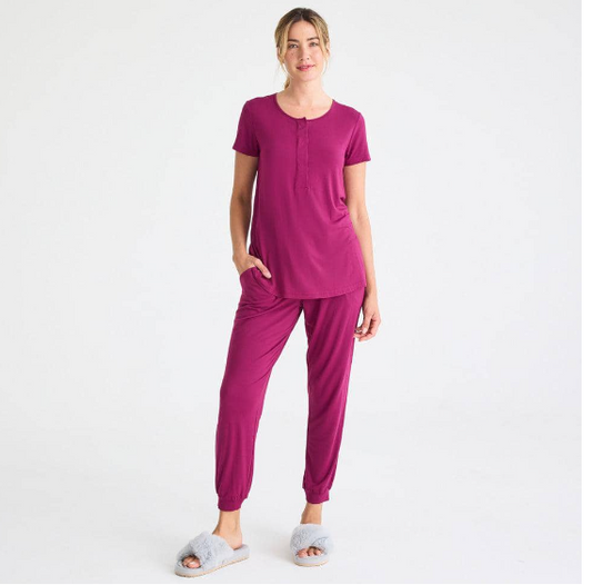 Bordeaux Women's S/S Jogger Nursing PJ Set Pajamas Magnetic Me   