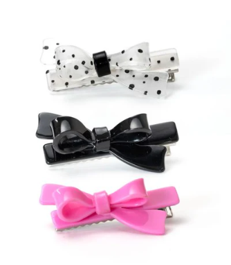Bows Pink Black & Polka Dots Hair Clips Kids Hair Accessories Lilies & Roses   