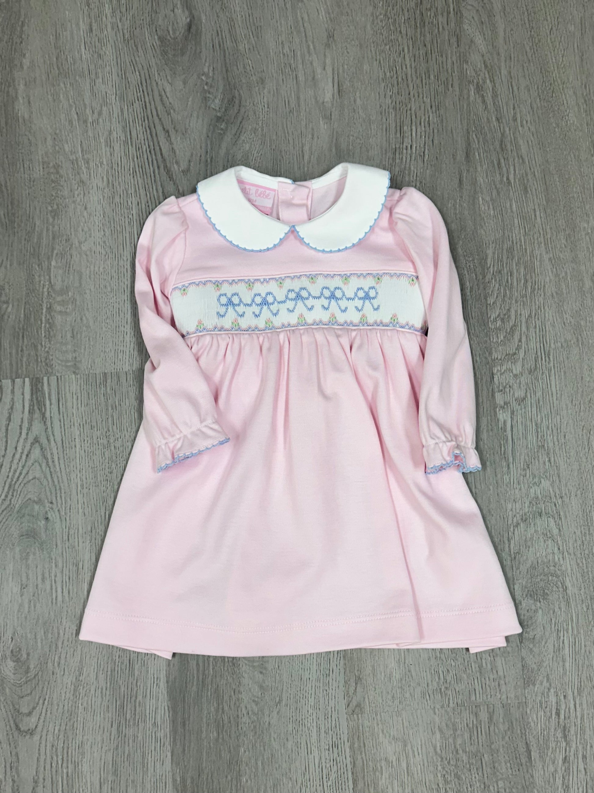 Bows L/S Smocked Bishop Girls Occasion Dresses Petit Bebe   