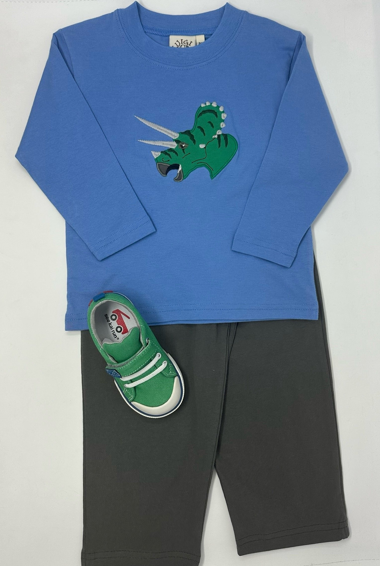 Boy's L/S T-Shirt w/ Triceratops Head - Chambray Boys Tees Luigi   