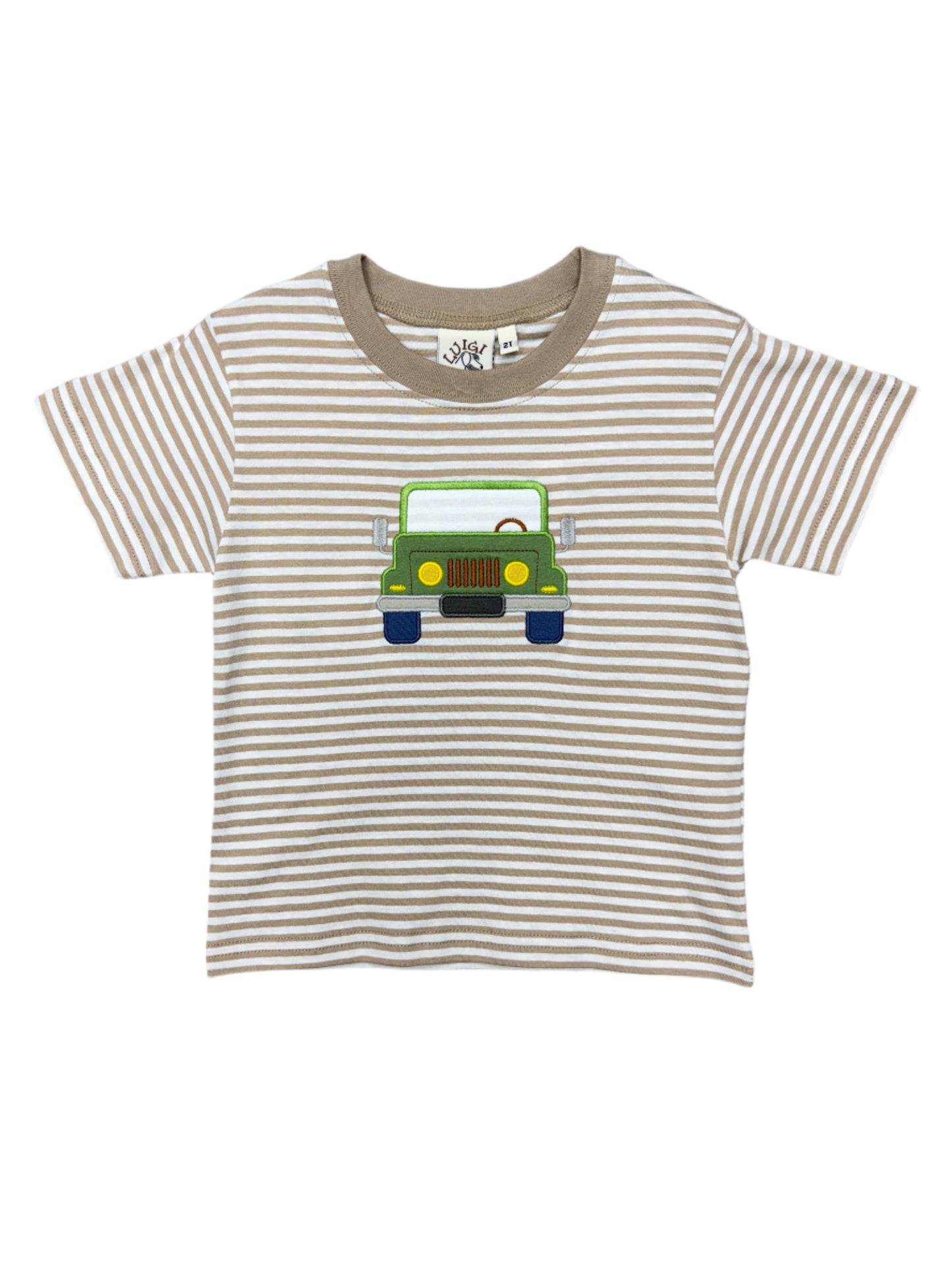 Boys S/S Shirt w/ Jeep - Sand/White Stripe Boys Shirts + Polos Luigi