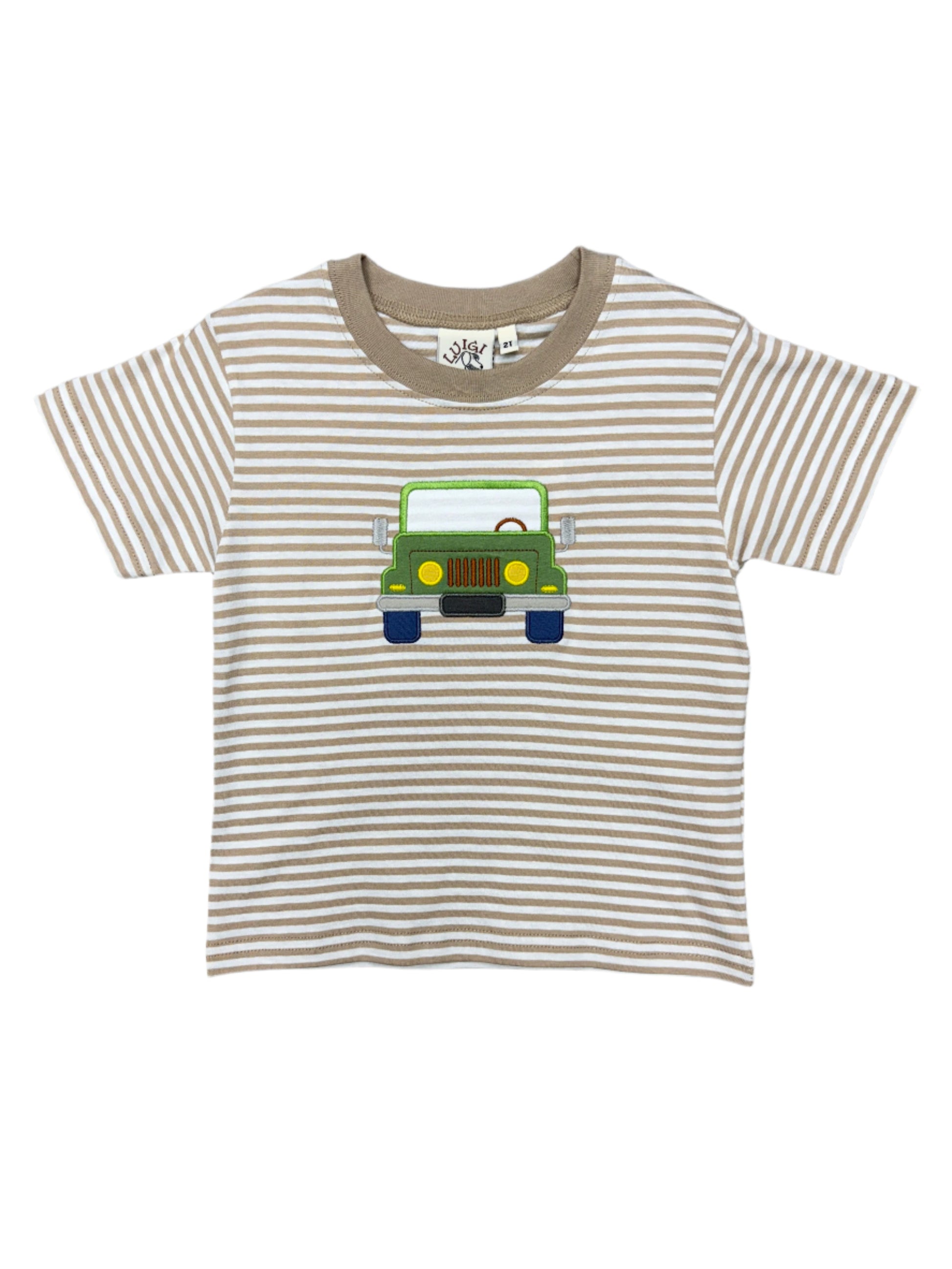 Boys S/S Shirt w/ Jeep - Sand/White Stripe Boys Shirts + Polos Luigi