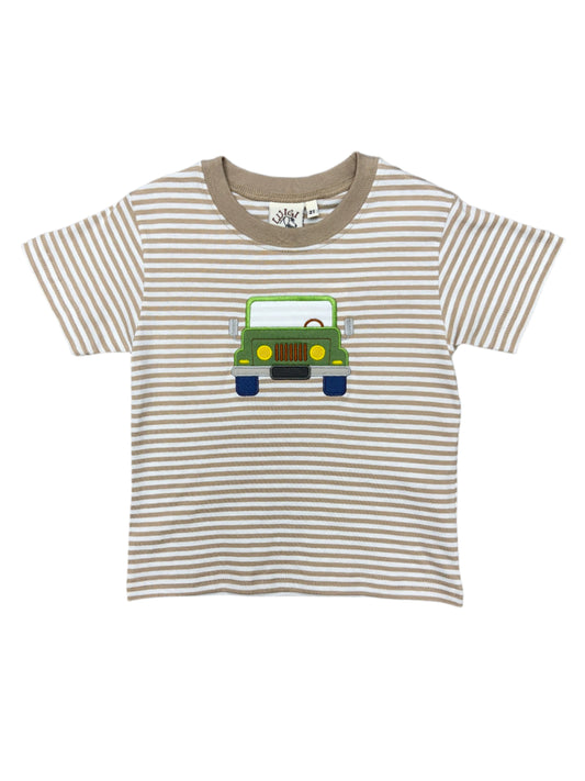Boys S/S Shirt w/ Jeep - Sand/White Stripe Boys Shirts + Polos Luigi