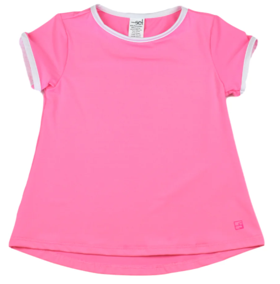 Bridget Basic Tee - Flamingo Pink/Pure Coconut Girls Tops + Tees Set Athleisure   