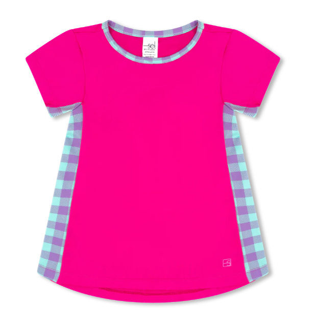 Bridget Basic Tee - Power Pink/Totally Precious Check Girls Tops + Tees Set Athleisure   