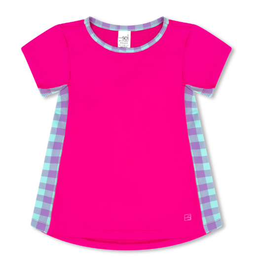 Bridget Basic Tee - Power Pink/Totally Precious Check Girls Tops + Tees Set Athleisure   