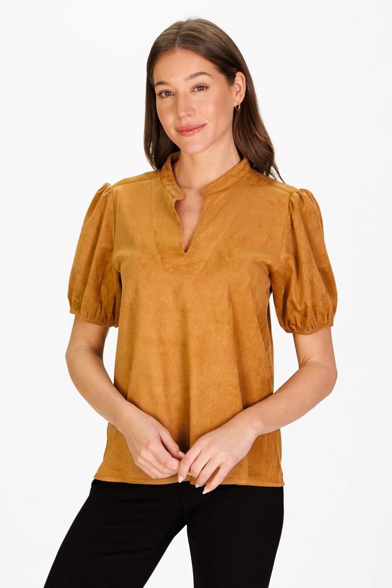 Brooke Top - Brown Stretch Suede Long Dresses Duffield Lane   