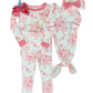 Toddler Ruffle L/S Pajama Set - Bubblegum Pink Butterfly Toile Kids Pajamas Rufflebutts