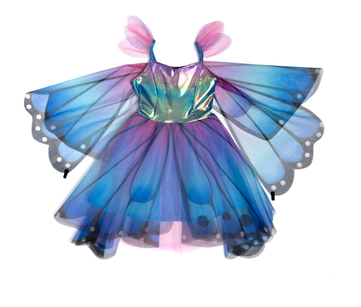 Blue Butterfly Twirl Dress w/ Wings & Headband Kids Jewelry Great Pretenders   