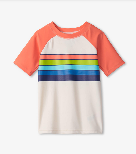 Surfer Stripe Short Sleeve Rashguard Kids Swim Hatley   