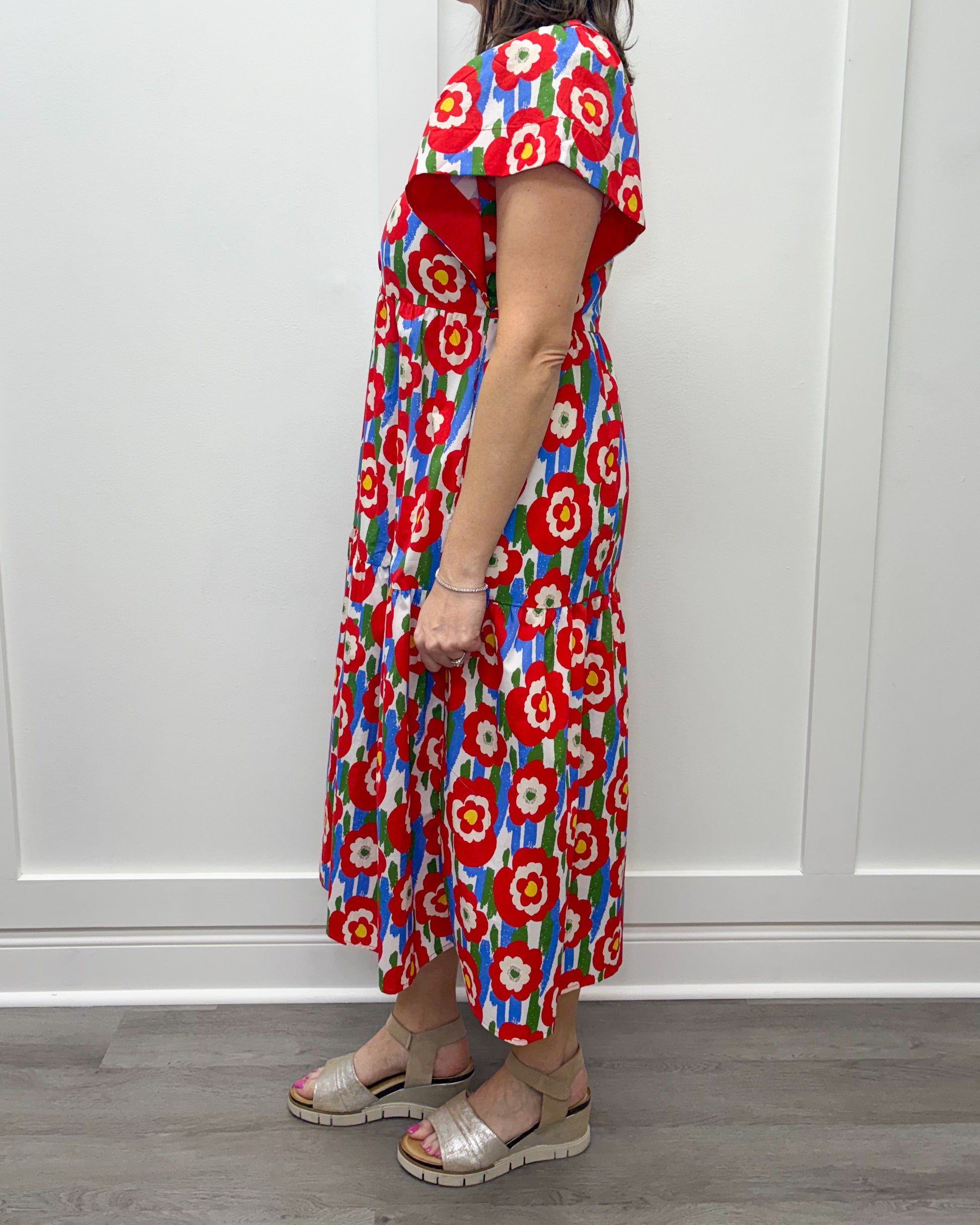 Charlotte Midi Dress - Red Floral Long Dresses Entro