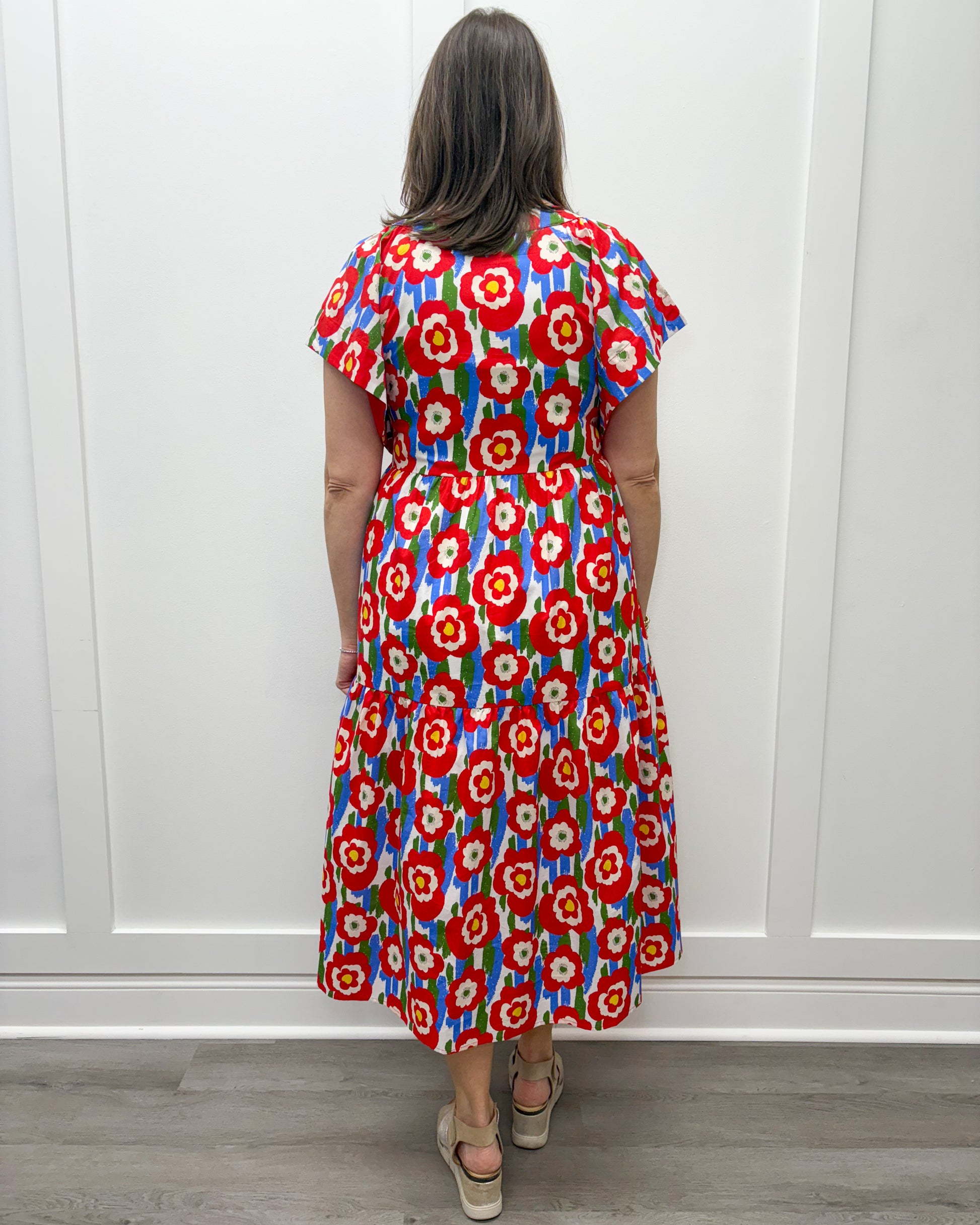 Charlotte Midi Dress - Red Floral Long Dresses Entro