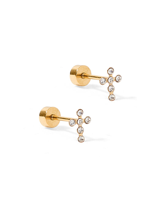 Screwback Stud Earrings - Clara Cross Kids Jewelry Linny Co