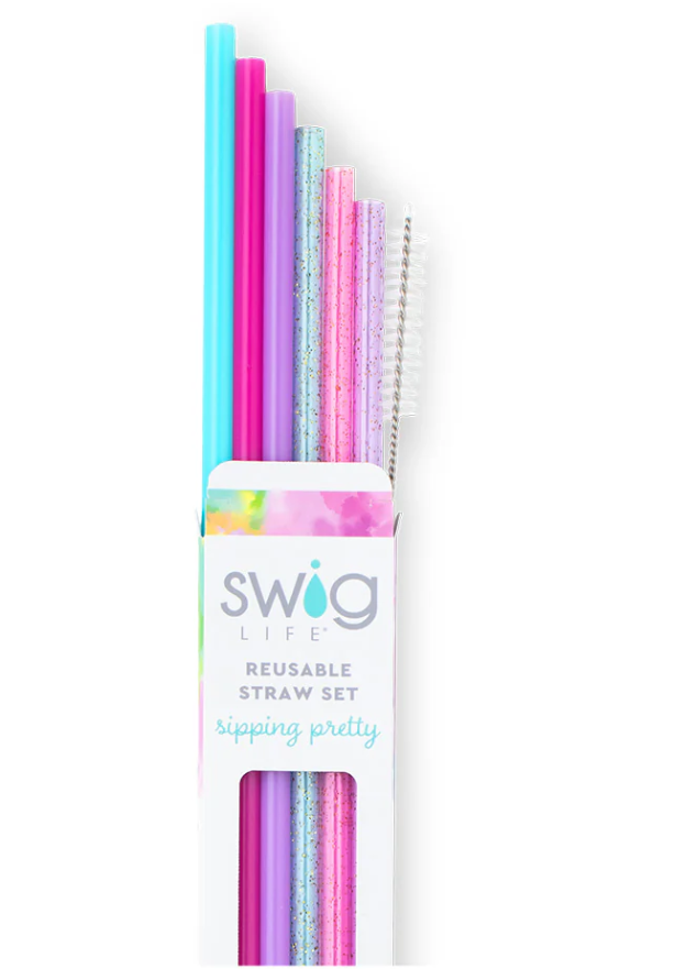 Cloud Nine Glitter Reusable Straw Set Insulated Drinkware Swig   