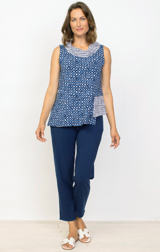 Core Travel Mixed Cowl Top - Navy Tops Habitat   