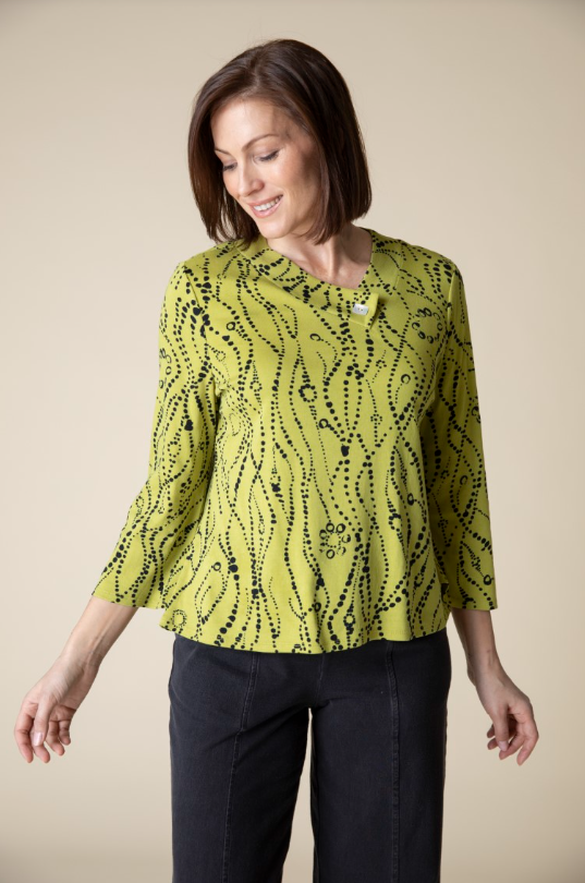 Cozy Rib Wavy Dots Crossover V-Neck - Pear Tops Habitat   