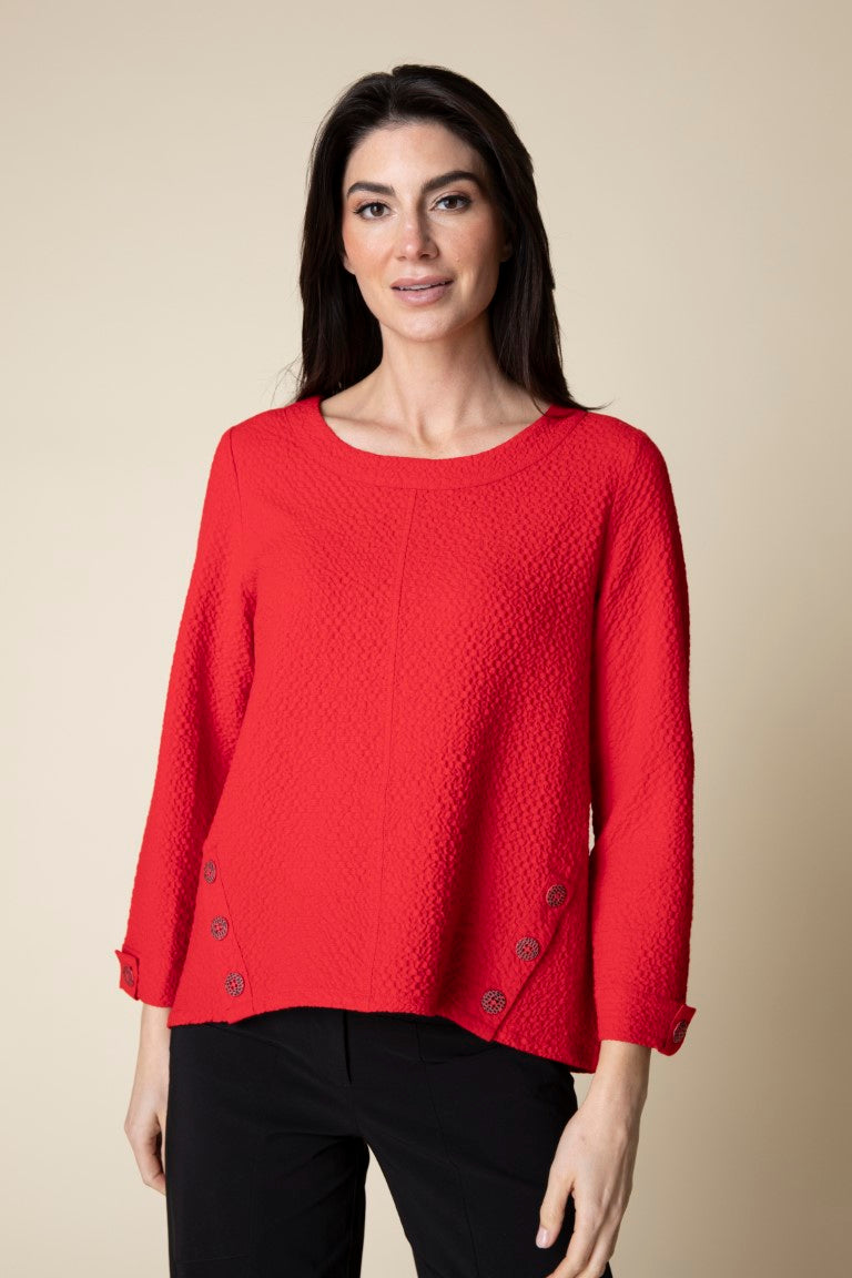 Crinkle Crepe Solid Side Button Pullover - Apple Sweatshirts + Pullovers Habitat   