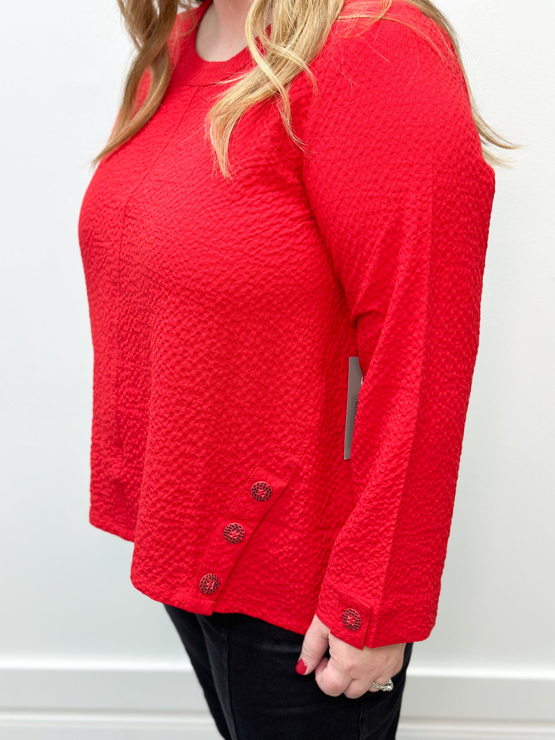 Crinkle Crepe Solid Side Button Pullover - Apple Sweatshirts + Pullovers Habitat   