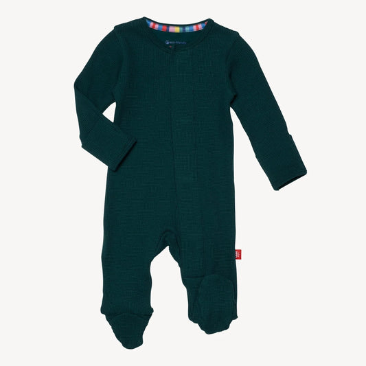 Deep Emerald Waffle Modal Magnetic Footie Baby Sleepwear Magnetic Me   