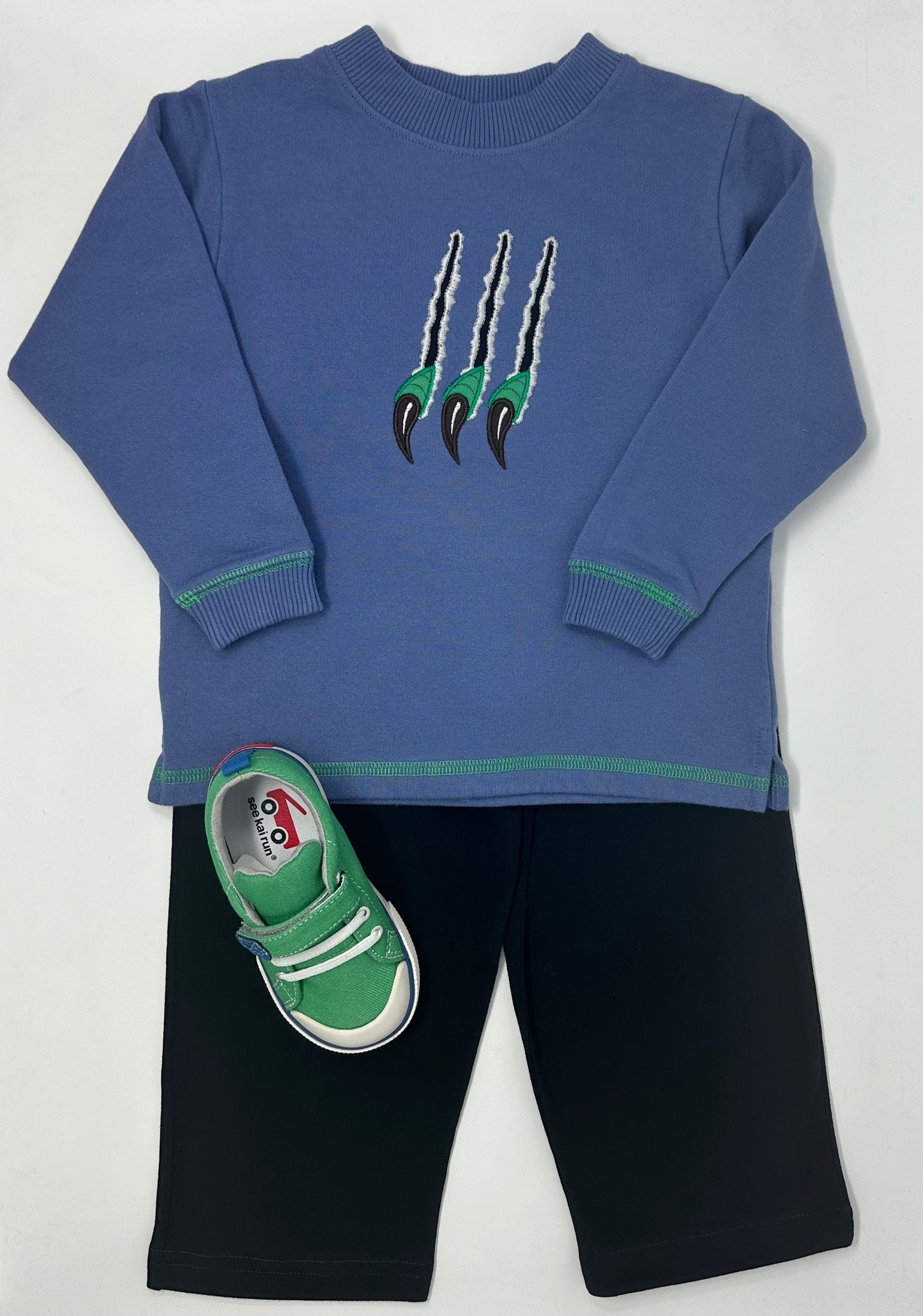 Boys Steel Blue Sweatshirt w/ Dinosaur Claws Boys Sweaters + Sweatshirts Luigi   