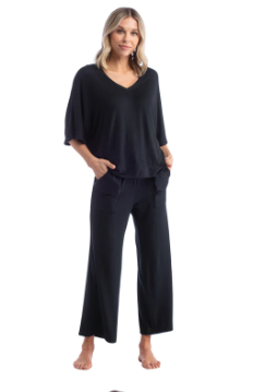 Dream Relaxed V-Neck w/ Capri Lounge Set - Black Pajamas Softies   