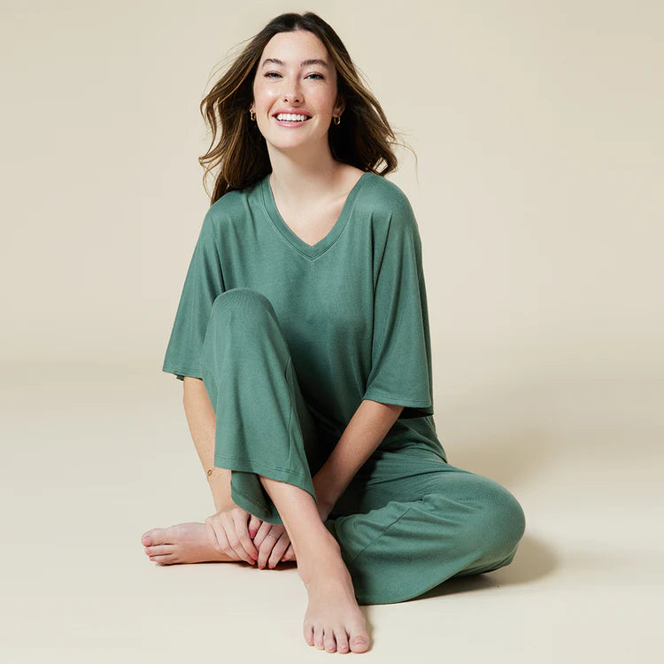 Dream Relaxed V-Neck With Capri Lounge Set - Dusty Green Lounge Softies   