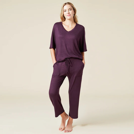 Dream Relaxed V-Neck With Capri Lounge Set - Fig Lounge Softies   