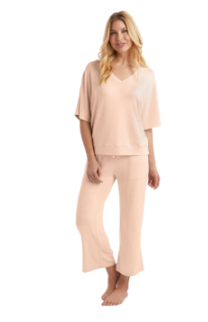 Dream Relaxed V-Neck with Capri Lounge Set - Apricot Lounge Softies   