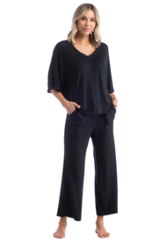 Dream Relaxed V-Neck With Capri Lounge Set - Black Lounge Softies   