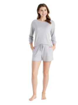 Dream 3/4 Sleeve Boat Neck Top And Short Set- Heather Grey Lounge Softies   