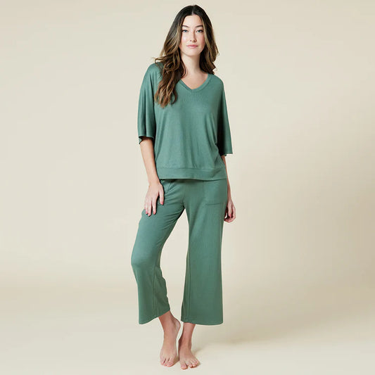 Dream Relaxed V-Neck With Capri Lounge Set - Dusty Green Lounge Softies   