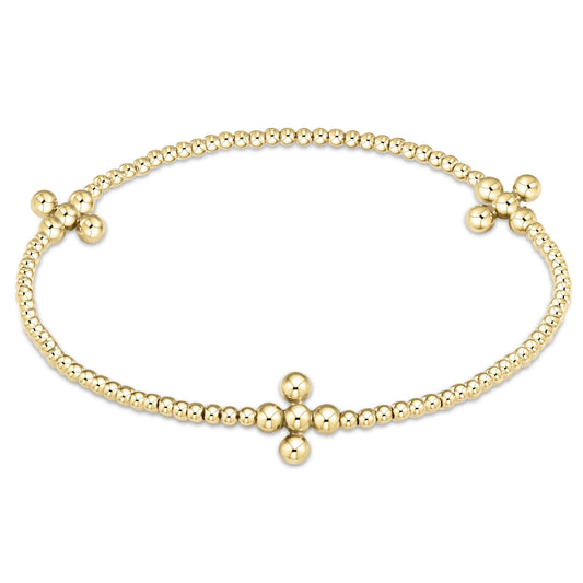 Signature Cross Gold 2.5mm Bead Bracelet - Classic Beaded Signature Cross Gold Charm - 4mm Bead Gold Bracelets enewton