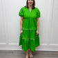 Evelyn Midi Dress - Green w/ White Scalloped Trim Short Dresses Entro