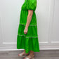 Evelyn Midi Dress - Green w/ White Scalloped Trim Short Dresses Entro