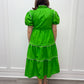 Evelyn Midi Dress - Green w/ White Scalloped Trim Short Dresses Entro