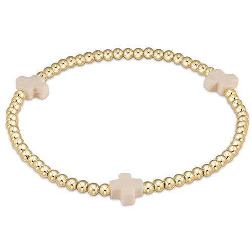 Extend Signature Cross Gold Pattern 3mm Bead Bracelet - Off-White Bracelets enewton   