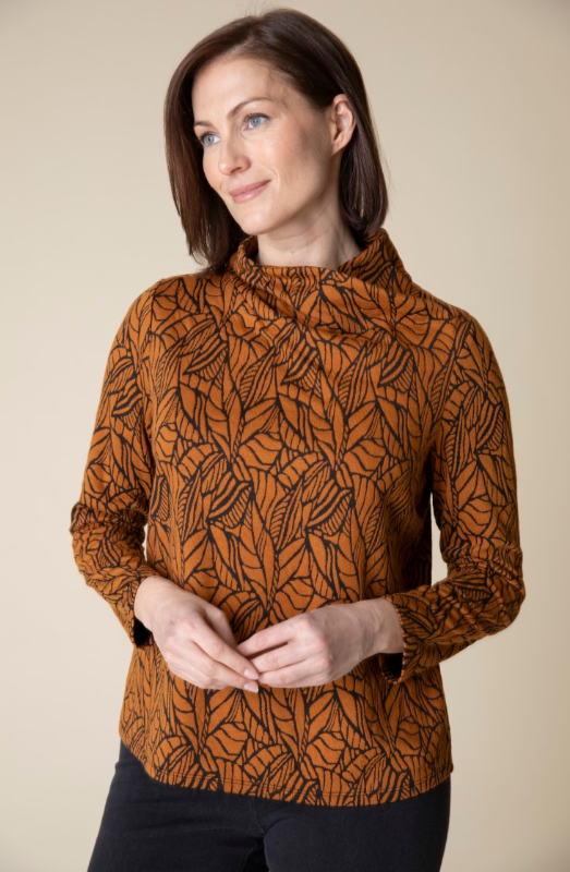 Falling Leaves Jacquard Wrap Neck Top - Ginger Tops Habitat   