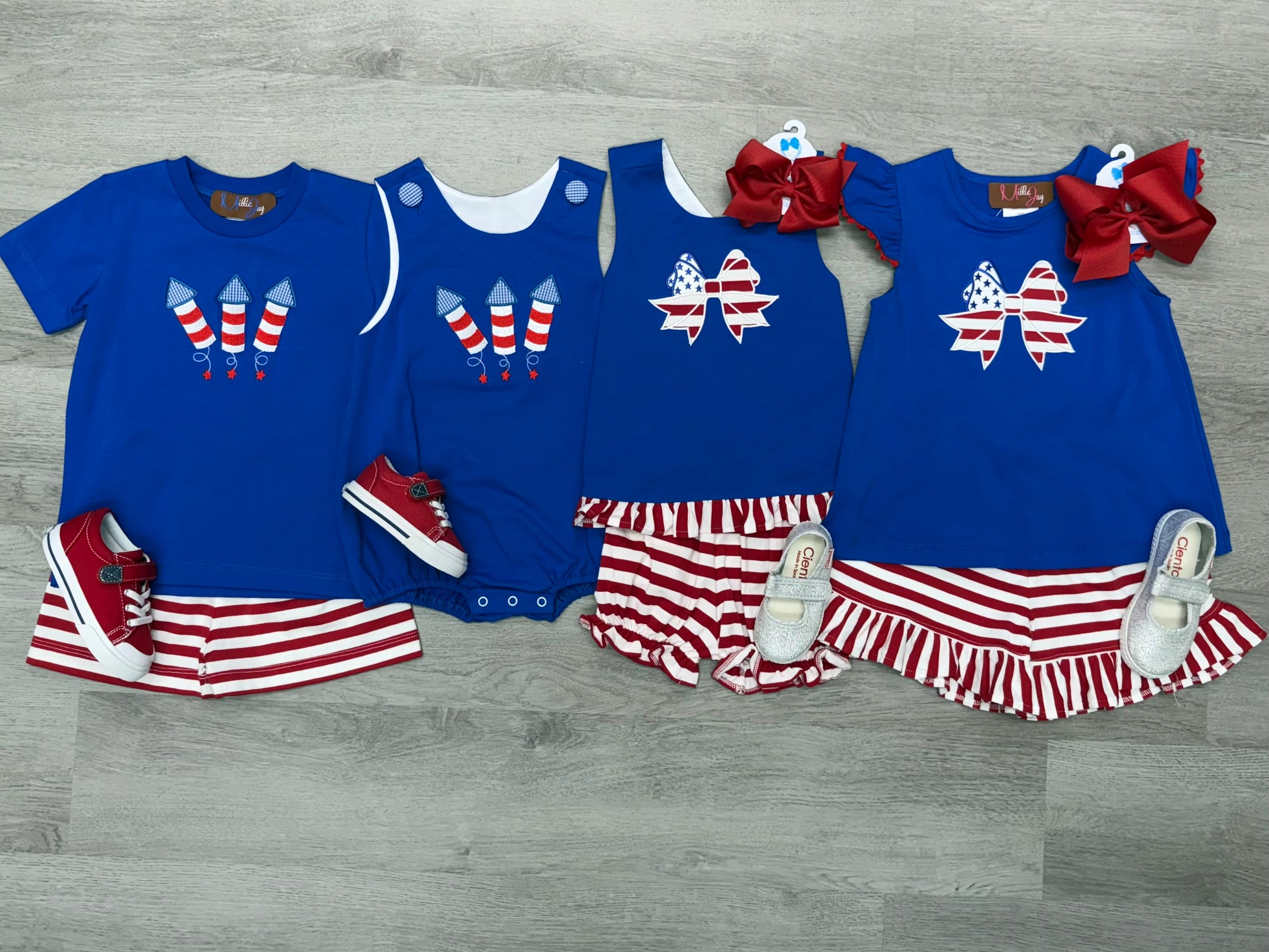 Americana Bow Applique Bloomer Set Girls Bubbles + Rompers Millie Jay