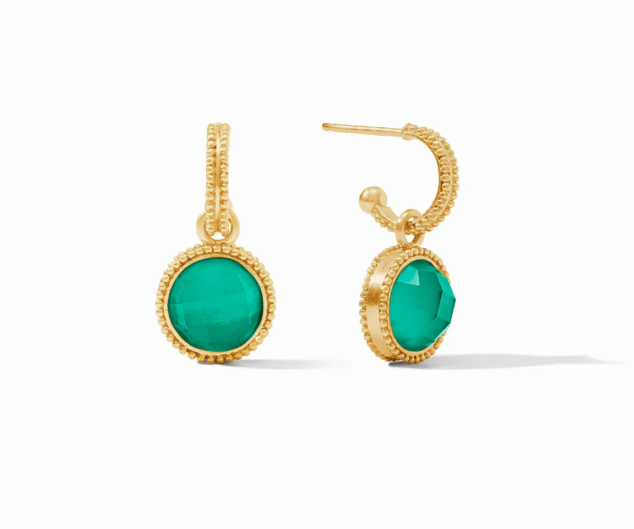 Fleur-De-Lis Hoop and Charm - Iridescent Emerald Green Earrings Julie Vos   