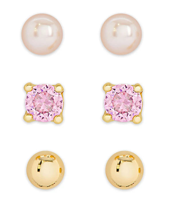 Freshwater Pearl & CZ Stud Set in 18k Gold Kids Jewelry Lily Nily   