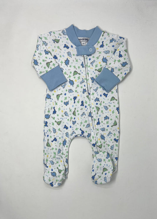 Dinoland Blue Printed Zipper Footie Baby Sleepwear Magnolia Baby   