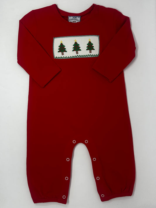 Christmas Tree Smocked Boy Romper Boys Bubbles + Rompers Three Sisters   